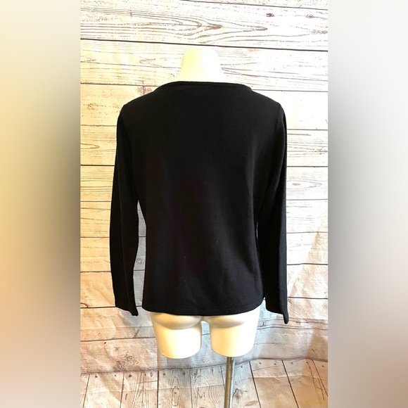 Villager Liz Claiborne Black Sweater Floral Embroidery Size L - Picture 3 of 4